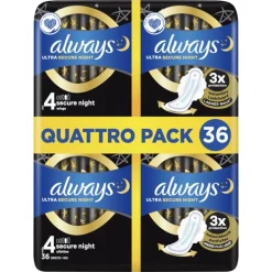 Always Maandverband Ultra Secure Night Wings Quatro Pack