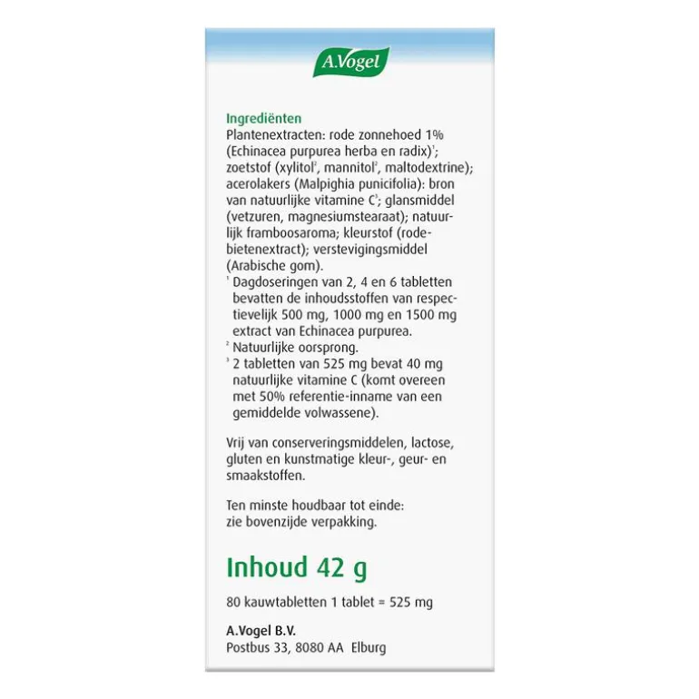 A.Vogel Echinaforce Junior met Vitamine C Weerstand1* Kauwtabletten 80 stuks