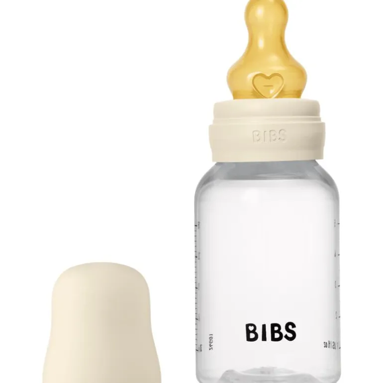 BIBS Babyfles 150 ML Ivory met Latex speen en opvouwbaar trechtertje