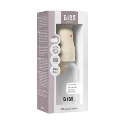 BIBS Babyfles 150 ML Ivory met Latex speen en opvouwbaar trechtertje
