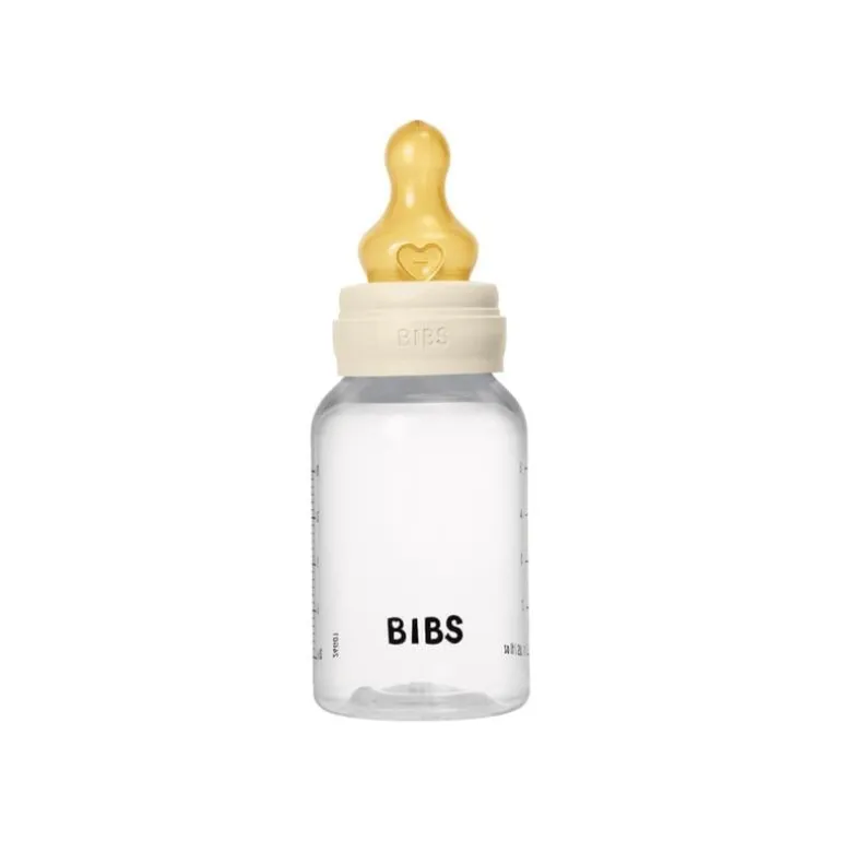 BIBS Babyfles 150 ML Ivory met Latex speen en opvouwbaar trechtertje