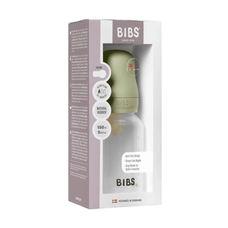 BIBS Babyfles 150 ML Sage met Latex speen en opvouwbaar trechtertje