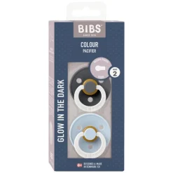 BIBS Glow in the dark Fopspeen Two Pack Natuurlijk Rubber Iron/Baby Blue Maat 2