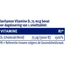 Davitamon Vitamine D3 75 mcg Smelttabletten 60+15 stuks
