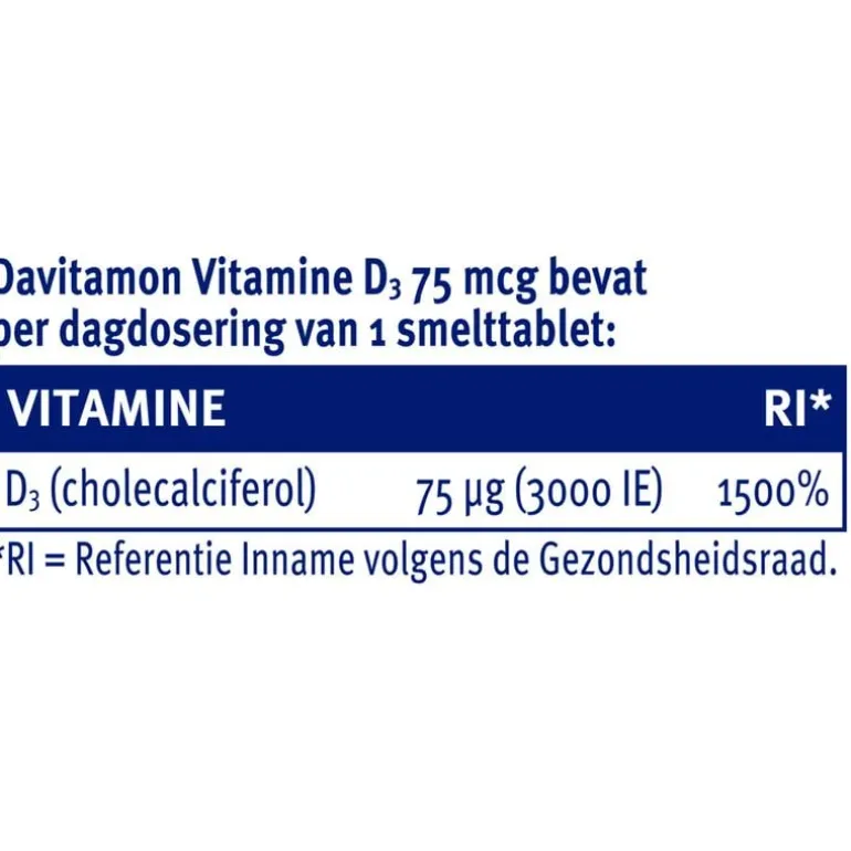 Davitamon Vitamine D3 75 mcg Smelttabletten 60+15 stuks