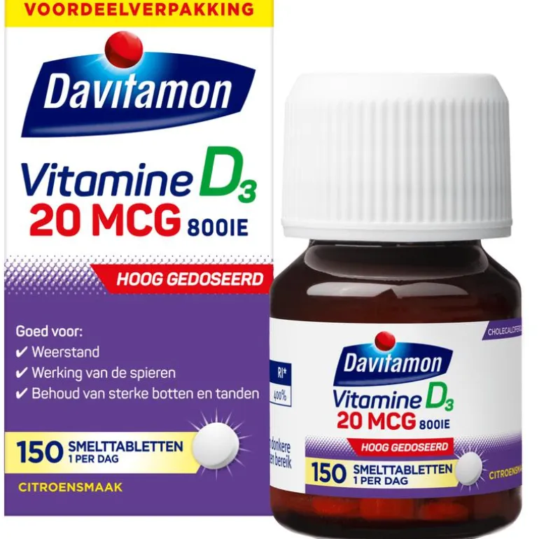 Davitamon Vitamine D3 20 mcg Smelttabletten Voordeelverpakking 150 stuks