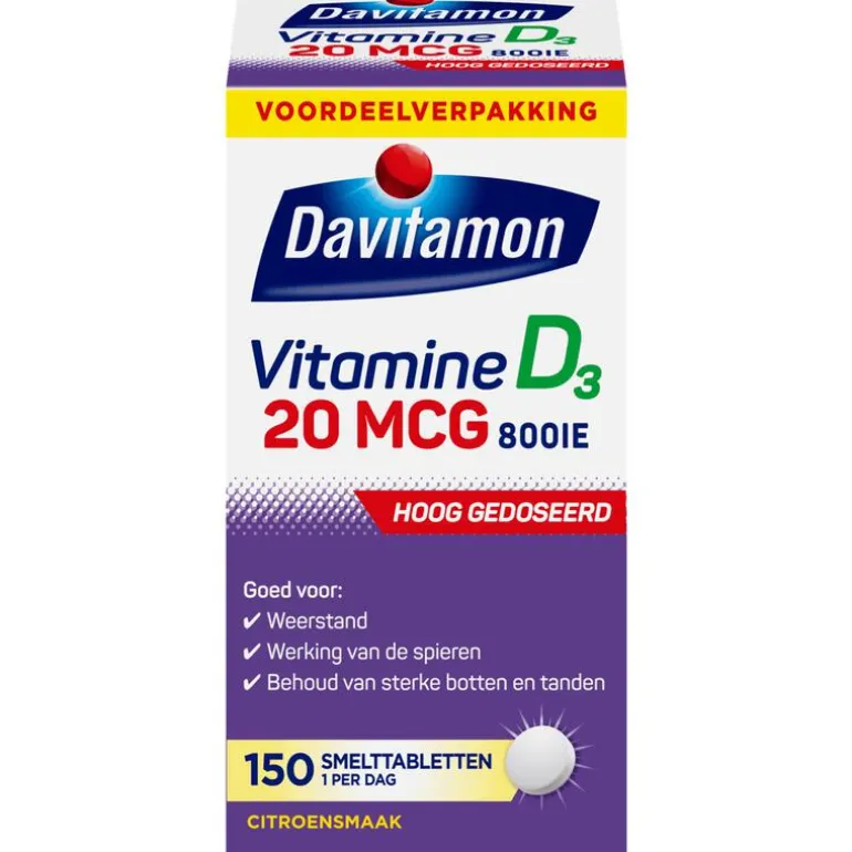 Davitamon Vitamine D3 20 mcg Smelttabletten Voordeelverpakking 150 stuks