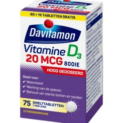 Davitamon Vitamine D3 20 mcg Smelttabletten 60+15 stuks