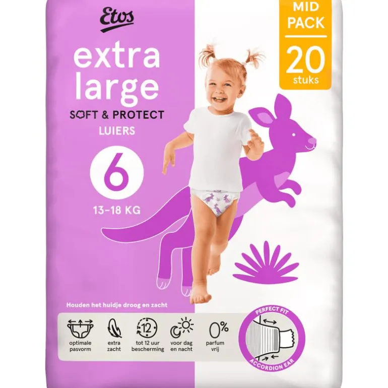 Etos Luiers Extra Large Maat 6 13-18 kg Midpack 20 stuks