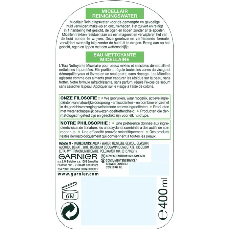 Garnier SkinActive Micellair Reinigingswater Vette Huid 400 ML