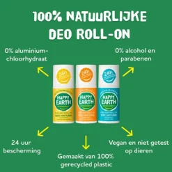 Happy Earth 100% Natuurlijke Rose Petitgrain Deodorant Roller 75 ML