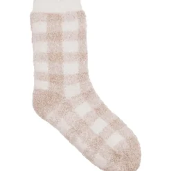 Huissokken wit beige ruit one size - 1 paar