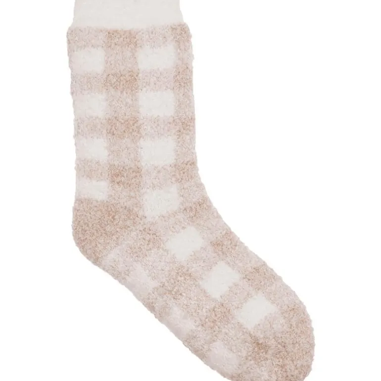 Huissokken wit beige ruit one size - 1 paar