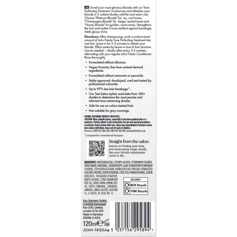 John Frieda Salon Blonde Tone Perfecting Treatment Platinum Blonde 120 ML