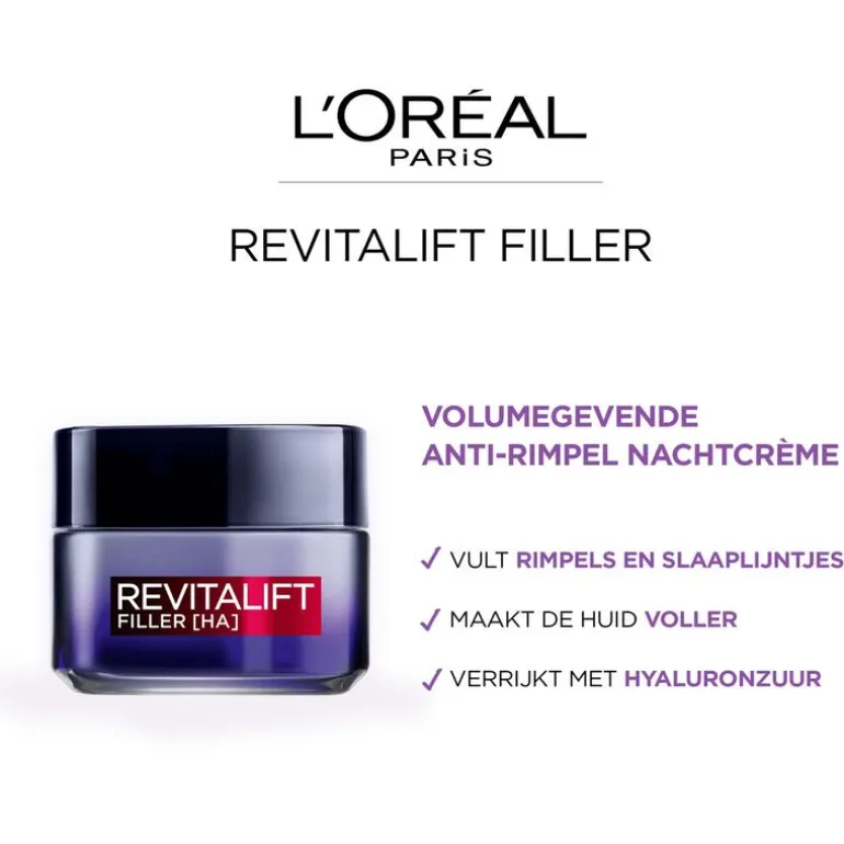 L'Oréal Paris Revitalift Filler Hyaluronzuur Anti-Rimpel Nachtcrème 50 ML