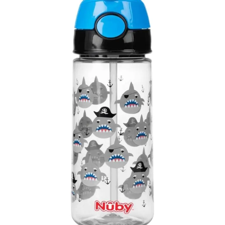 Nûby Beker met Zacht Rietje en Drukknop Uit Tritan Blauw 3+ J 540 ML