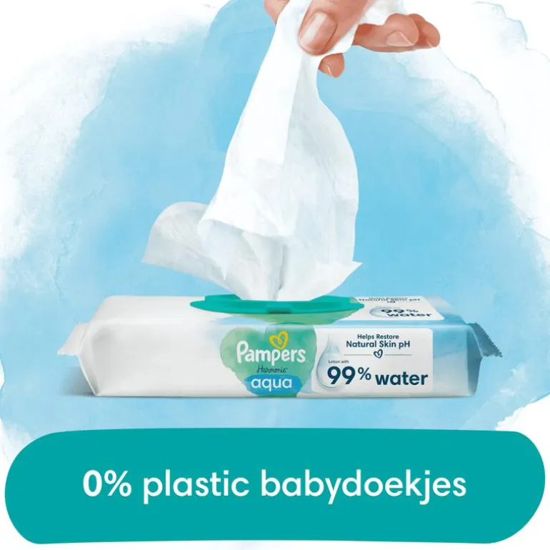 Pampers Harmonie Aqua Billendoekjes 0% Plastic 3x48 Stuks
