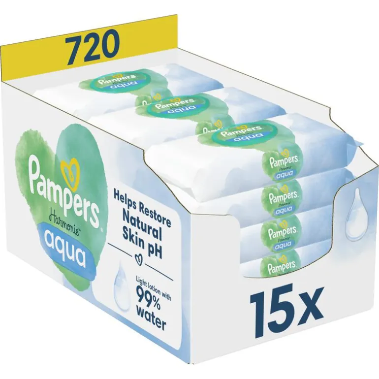 Pampers Harmonie Aqua Billendoekjes 15x48 Stuks