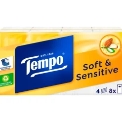Tempo Plus Sensitive Skin 4-Laags Zakdoekjes 8 pakjes